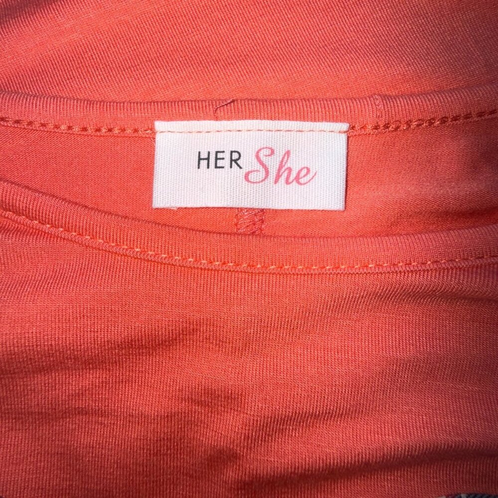 HerStyle Girls Shirt 10/12 Coral Plaid Heart 3/4 Sleeve Rayon Blend - Picture 3 of 7